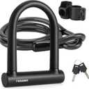 Oversized Bike U Lock Set Heavy Duty Anti Theft Bike Lock with 4FT Steel Cable Bicycle U Lock with Keys Mounting Bracket for Road, Mountain, Electric & Folding Bike (Black)