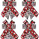 4 Pieces Valentines Day Wreath Bow, Love Hearts Red White Buffalo Plaid Bows for Wreaths - Small Burlap Bows for Valentine Gift Wreath Wedding Party Holiday Indoor Outdoor Decoration Supplies
