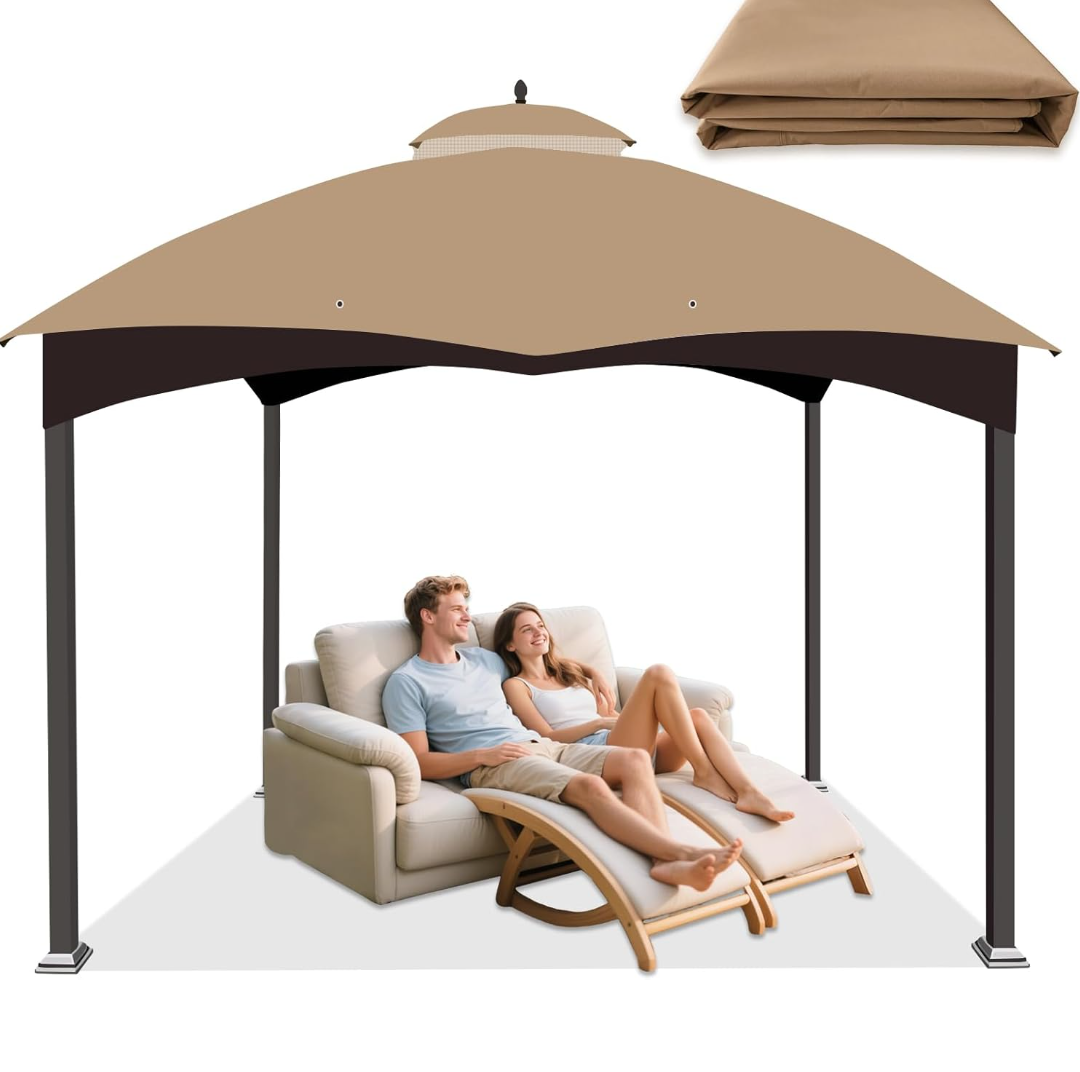 10'x12' Gazebo Cover Canopy Replacement Top Double Tiered Outdoor Canopy Cover Waterproof Grill Patio BBQ Gazebo Roof for Garden Shelter Durable Roof(Coffee)