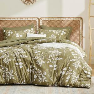 Bedsure Twin Comforter Set - 5 Pieces Floral Olive Green Soft Bedding Sets, Twin Bed in a Bag with Botanical Flowers Comforter, Sheets, Pillowcase & Sham