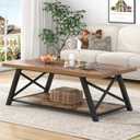 EXCEFUR Modern Coffee Table, Wood and Metal Living Room Center Table with Storage Shelf, Industrial Rectangle Cocktail Tea Table, Rustic Brown, 47 Inch