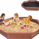 Wooden Octagonal Sandbox with Cover, Outdoor Sandpit with 4 Bench Seats, Sand Box for Children, Beach for Backyard, Patio, Gardenred, 82 inches x 78 inches x 8.5 inches