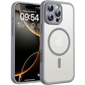 TOCOL Magnetic for iPhone 16 Pro Case, Upgraded Full Camera Protection, Compatible with Magsafe, Drop Protection, Translucent Matte Back Bumper for iPhone 16 Pro 6.3-Inch (Gray)