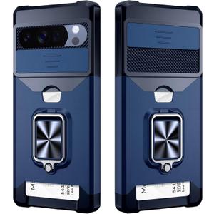 Multifunctional Google Pixel 10 Pro XL Case with Card Holder and Sliding Camera Cover - Wireless Charging Compatible Pixel 10 Pro XL Wallet Case with Magnetic Kickstand (Blue)