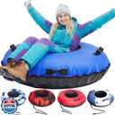 ZEALFEEL Snow Tube, 45'' Rubber Snow Tubes with Commercial Grade Canvas Cover for Kids & Adults, Inflatable Heavy Duty Snow Sled Thickened Hard Bottom with Tow Strap, Sleds Winter Gifts