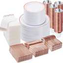 BESTVIP 700PCS Rose Gold Disposable Dinnerware Set for 100 Guests, Plastic Plates for Party, Wedding, Christmas, Include: 200 Plastic Plates, 100 Gold Silverware, 100 Cups, 100 Napkins