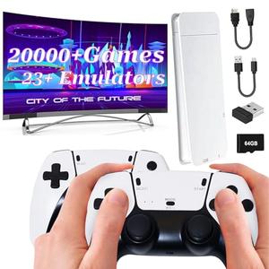 Retro Game Stick Wireless Retro Game Console Built-in 23 Emulators 20000+ Games Classic Plug & Play Video Games with 4K HDMI Output & Dual 2.4G Wireless Controller Gamepad