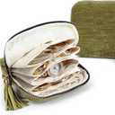 LOTOFUN Jewelry Organizer Case for Travel: 5-Layer Velvet Zipper Pouch Bag for Bangles Link Bracelets Storage Protect from Tangle Scratch (Avocado Green)