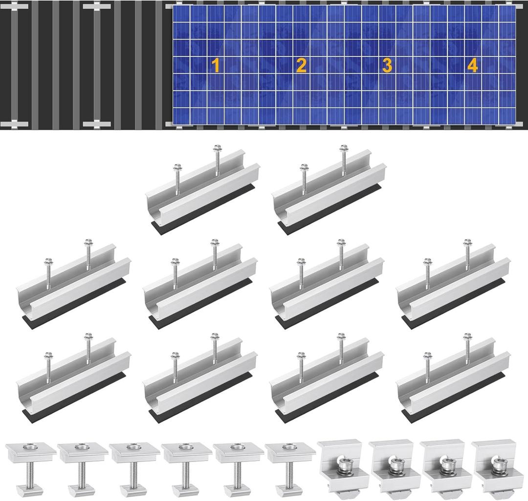 10 PCS Solar Panel Mounting Brackets Kits, Aluminum Alloy 120mm Z Bracket Solar Panel Mounting Rails, 30mm/35mm End Clamp & Mid Clamp for Flat, Metal, Tin, Sheet Roof