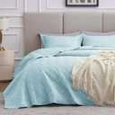 Love's cabin Quilts for Queen Bed Light Blue Bedspreads - Soft Bed Summer Lightweight Bedspread Comforter - Modern Style Wave Pattern Coverlet for All Season - 3 Pieces (1 Quilt, 2 Pillow Shams), Full/Queen