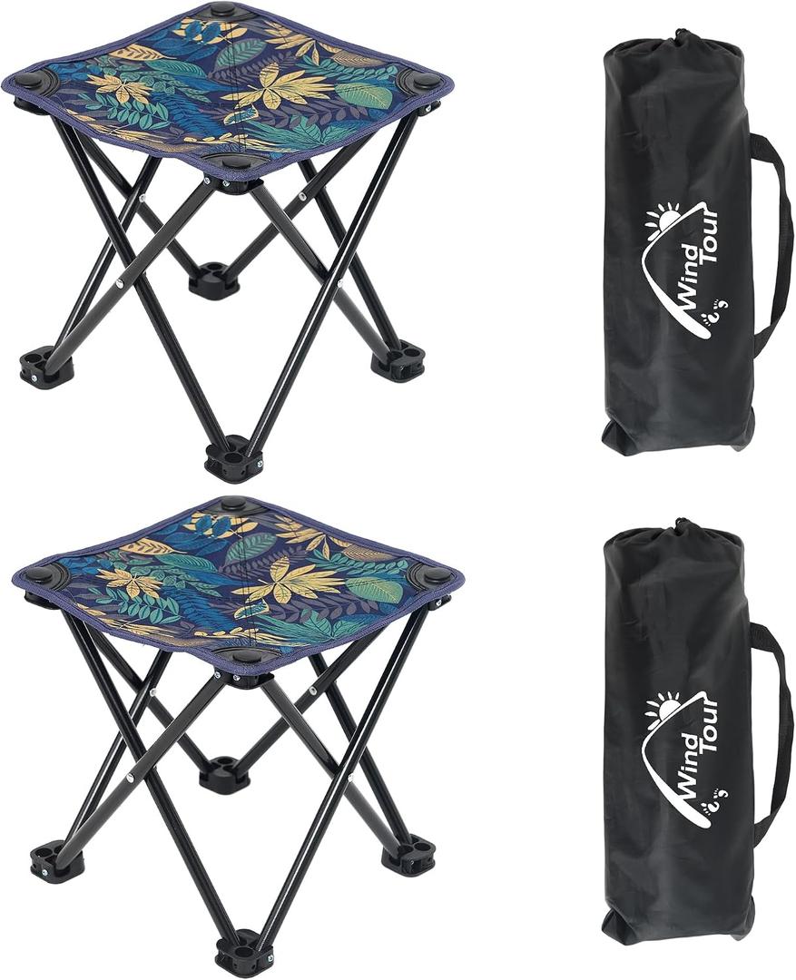 Wind Tour Portable Folding Camping Stool Outdoor Camping Lightweight Samll Chair for Fishing Hiking Gardening and Beach with Carry Bag (Medium Blue -2)