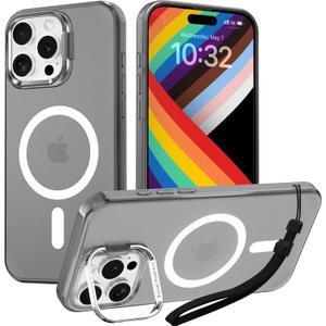 Fotbor Ultra-Slim iPhone 16 Pro Max Case with Stand [MagSafe Compatible] 10ft Military-Grade Drop Protection, Retractable Lanyard Included (Black)