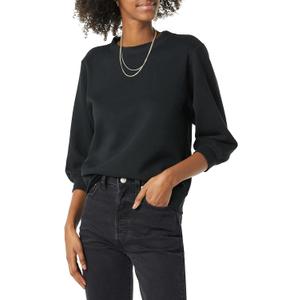 Amazon Essentials Women's French Terry Fleece Crewneck Sweatshirt with 3/4 Blouson Sleeve Detail (Medium, Black)