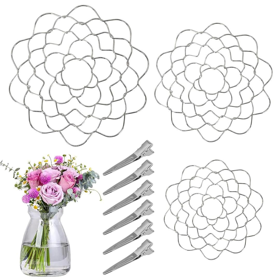 Flower Arrangement Holder, 3PCS Stainless Steel Flower Arranger, Wire Frog Insert for Vase Stems Bouquets Plant Fixation DIY Floral Arranging Supplies (Silver)