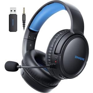 BINNUNE Wireless Gaming Headset  2.4GHz Low-Latency USB Dongle + Bluetooth, 50mm Drivers 7.1 Surround, Noise-Cancelling Mic, 40H Battery  Over Ear Wireless Headphones for PS5, PC, Laptop, Blue