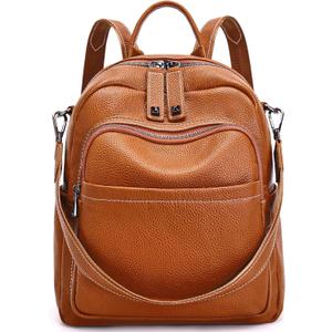 BOYATU Genuine Leather Backpack Purse for Women: Anti Theft Convertible Soft Backpacks - Elegant Womens Travel Backpack (01 Medium-Caramel Brown)