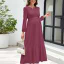 AISWI Women's Maternity Maxi Dress with Belt Long Sleeve Crew Neck Pregnancy Dresses with Pockets Baby Shower Photoshoot (L)