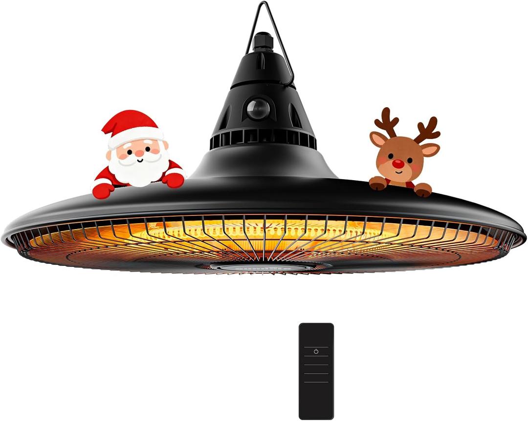 Hanging Heater, 1500W Outdoor Electric Patio Ceiling Heater with Remote Control, Infrared for Courtyard, Garage, Patio, Overheat & Tip-Over Protection, Waterproof, Black