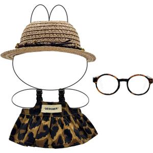 2 x Dolls Clothes Set for 17cm Doll,3 Piece Set Outfits for Dolls Accessories,Leopard Print Glasses+Leopard Print Dress+Straw Hat