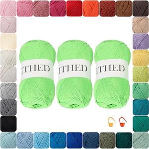 Cotton Chainette Yarn,4 Medium (Worsted)-10oz,3 Pack,Knitting Yarn for Beginners,Thicker for Crocheting and Knitting (34 Apple Green)