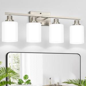 MOKATNG 4-Light Vanity Light with Milky White Shades, Brushed Nickel Bathroom Lighting Fixtures Over Mirror, Modern Bathroom Wall Lamp for Mirror Living Room Cabinet Bedroom