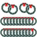 Wavyknot 24 Pcs 12 Inch Christmas Wreath with Red Bow Bulk Artificial Christmas Garland Creative Winter Decoration Christmas Tree Hanging Ornaments for Window Front Door Kitchen Shop Indoor Outdoor (White)