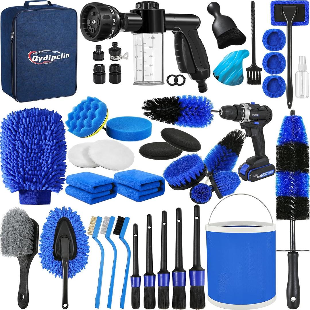 Qydipclin 42Pcs Car Detailing Kit, Car Detailing Brush Set, Car Wash Cleaning Kit, Car Detailing Brushes, Professional Car Care Kit for Interior Exterior Wheels, Blue