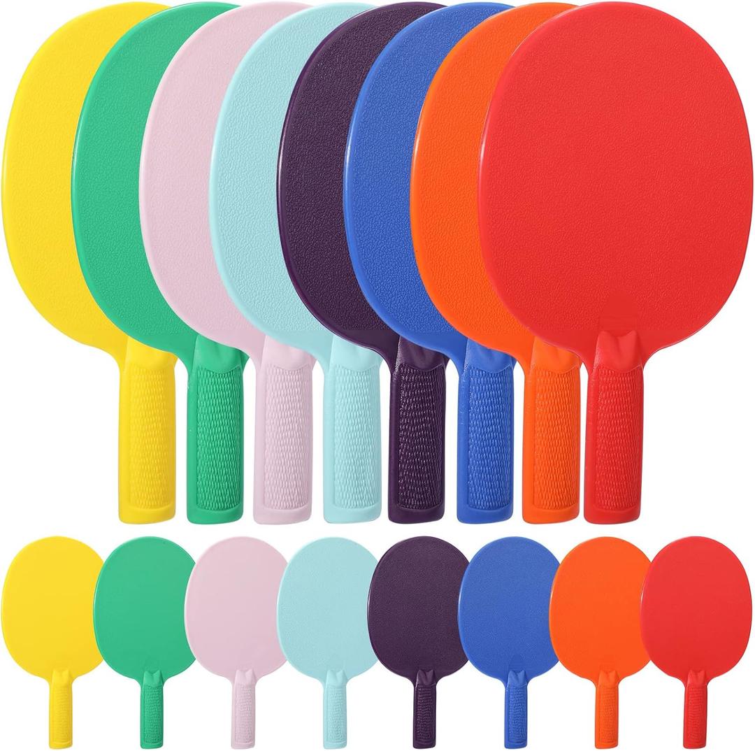 Junkin 16 Pcs Bulk Plastic Table Tennis Paddle Set Multi Color Sports Table Tennis Rackets Paddles Portable Equipment Accessories for Indoor Outdoor Games, Easy Grip and Light Spin