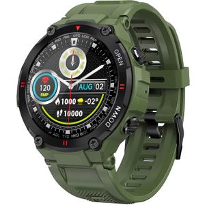 1.28" IPS Tactical Smart Watch for Men Activity Fitness Tracker with 400mAH Large Battery Outdoor Bluetooth Call Heart Rate Sleep Monitor Pedometer IP68 Waterproof Sport Watch for Android iOS (k22-Army Green)