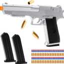 Soft Bullet Toy Gun Shell Ejecting with 50 Bullets, Silver Toy Guns for Boys, Toy Pistol Fidget Gun, Realistic Play Gun Model, Halloween Christmas Birthday Gifts for Boys Kids Adults Age 8+