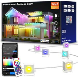 Permanent Outdoor Lights IP68 Waterproof Smart RGB+IC LED Christmas Light with 75 Scene Modes, Holiday Lights for Christmas Halloween, Work with Wi-Fi, Alexa & Google Assistant (100ft)