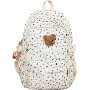 Women Nylon Backpack Floral Print Outdoor Camping Picnic Backpack (Blue)