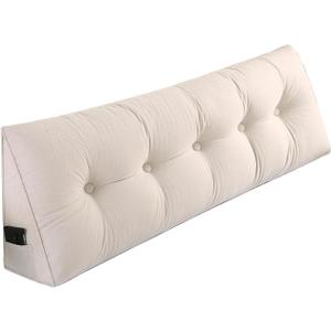 Husband headboard Pillow Large Back Rest Support Reading Pillows for Sitting in Bed for Adults Triangle Velvet Wedge Pillow headboard King Size, Beige