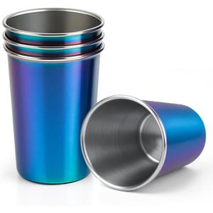 16 oz Stainless Steel Cups 4 Pack, Stackable Metal Drinking Glasses, Unbreakable & Shatterproof Pint Tumblers, BPA Free for Home, Bar, Restaurant, Party, Travel, Camping, Outdoors