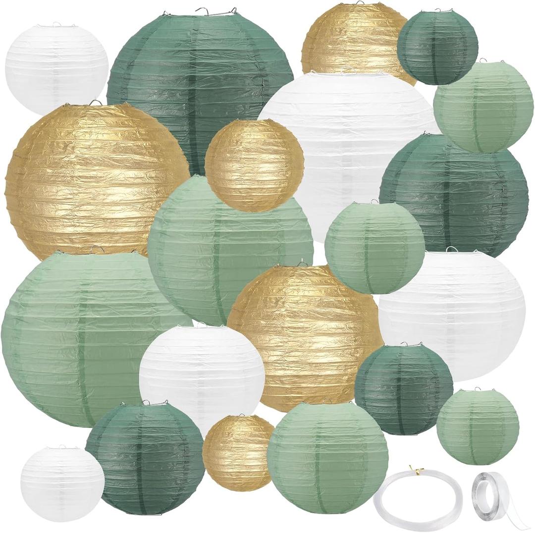 21Pcs Sage Green Paper Lanterns,4"6"8"10"12" Hanging Round Paper Lanterns Decorative for Indoor or Outdoor Weddings Bridal Shower Decorations,Rustic Party,Graduation,Sage Green Birthday Party Supplies (21pack)