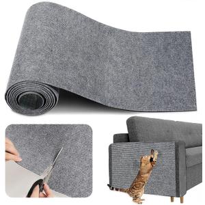 Cat Scratching Mat 100"x16" Timmable Cat Scratch Furniture Protector, Self-Adhesive Scratching Carpet for Post, DIY Climbing Scratcher and Cat Tree Shelves(Light Grey)
