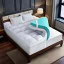 Dual Layer 4 Inch Memory Foam Mattress Topper for Pressure Relief with 4X Support, 2" Comfort Pillow Top Queen Mattress Topper Plus 2" Odor-Free Cooling Gel Memory Foam Breathable Mattress Pad