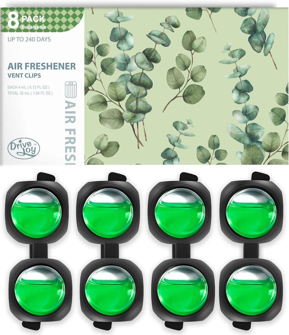 Car Air Freshener Vent Clips, 8 Pack, Provides Long-Lasting Scent, Up to 240 Days, Odor Eliminator (Eucalyptus)
