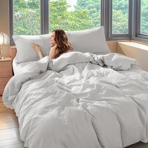 Shilucheng 100% Linen California King Duvet Cover Set, Luxury Pure Natural French Flax Linen Duvet Cover with Zipper Closure & Corner Ties, Cooling Breathable Comforter Cover 3 Piece (Gray)