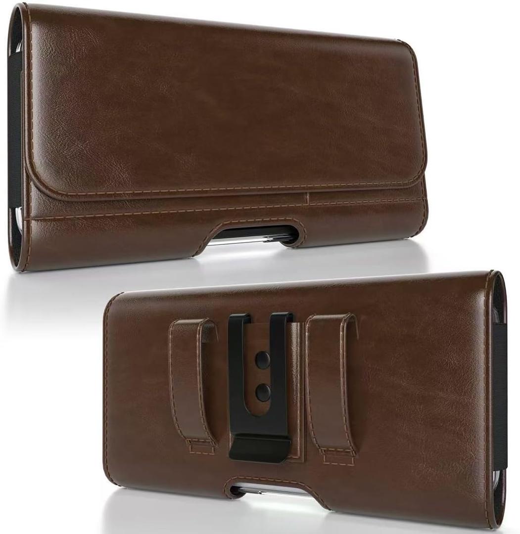 Magnetic Closure Holster for iPhone 17 Pro Max, 16 Pro Max, 16 Plus, 15 Pro Max, 15 Plus, 14 Pro Max, 14 Plus, 13 Pro Max - Leather Belt Case, Premium Pouch (Fits Armor Case) (Coffee Brown, X-Large)
