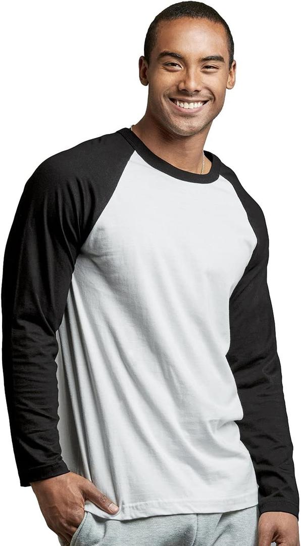 TOP PRO Men's Full Length Sleeve Raglan Cotton Baseball Tee Shirt (XXXL)