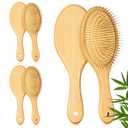 6pcs Bamboo Hair Brush with Steel Bristles for Women Wooden Paddle Hairbrush for Anti-Static Detangling & Scalp Massage Wooden Handle Brush for All Hair Types