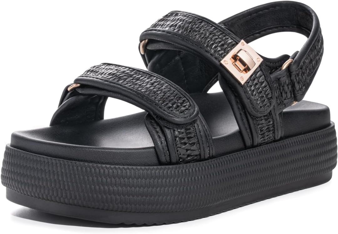FITORY Women Platform Sandals Comfortable Open Toe Beach Shoes with Adjustable Buckle Straps for Summer Size 6-11 (Black)