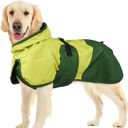 BRKURLEG Dog Raincoat for Large Dogs Waterproof Dog Rain Jacket Adjustable Hooded Dogs Raincoat Pet Rain Coat Poncho with Leash Hole, Reflective Strip, Green, XXXL