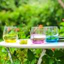 Stemless Wine Glasses Set of 6 - Hand Blown Colored Short Wine Tumblers - 15 oz Elegant Sparkling Wine Glass - Unique Gift for Birthday, Wedding, Mothers Day