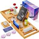 Yirilan Lux Expandable Bathtub Tray Caddy with 3 Bath Bombs-Self Care and Relaxation Birthday Gifts for Women and Men, Housewarming Gift Idea, for Mom Sister Daughter Wife