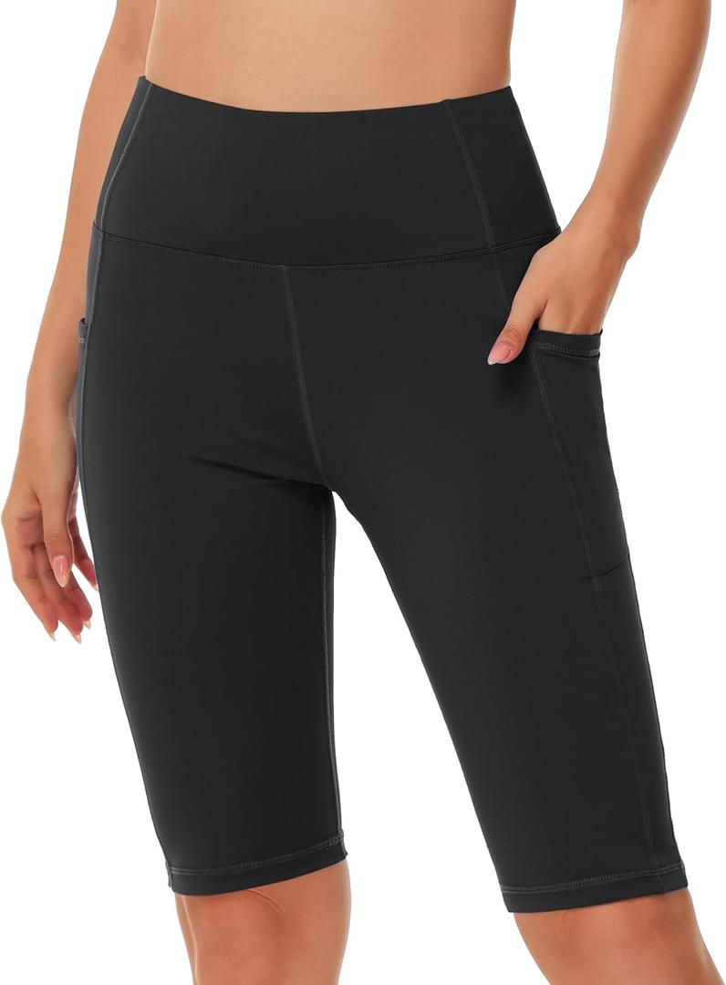 Women's High Waisted Long Swim Shorts - 5''/7''/9''/12" Tummy Control Swim Board Capris Bottoms Swimwear with Liner (Medium, 01-black)