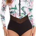 Swimsuit Zipper Long Sleeve Women's One-Piece Swimsuit Backless Beachwear Black Surfing Suit, S