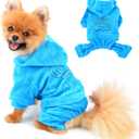SELMAI Dog Jumpsuit Hoodie Sweatshirt Dog Fleece Sweater Coat Small Pet Clothes Rhinestone Crown Blue M (M (back: 11.0inch, chest: 17.5inch))