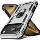 Korecase 17 Pro Phone Cases with 360° Rotating Metal Ring Holder [Heavy Duty Shockproof Armor] Military Grade Protective for iPhone 17 Pro Case Silver